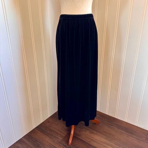 Vintage 90s Boho Black Velvet Maxi Skirt M - Picture 2 of 6